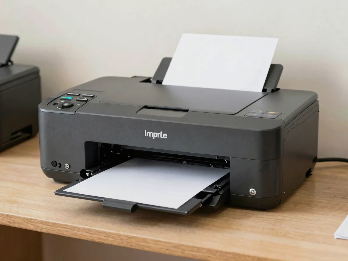 Impresora láser instalada en un espacio de trabajo verosímil de E